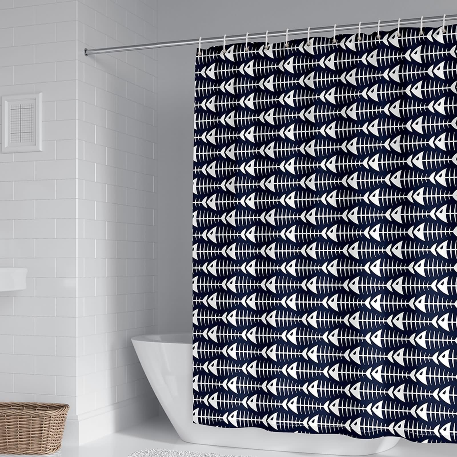 Rideau de douche arêtes de poisson bleu marine pour l'ambiance de votre bain