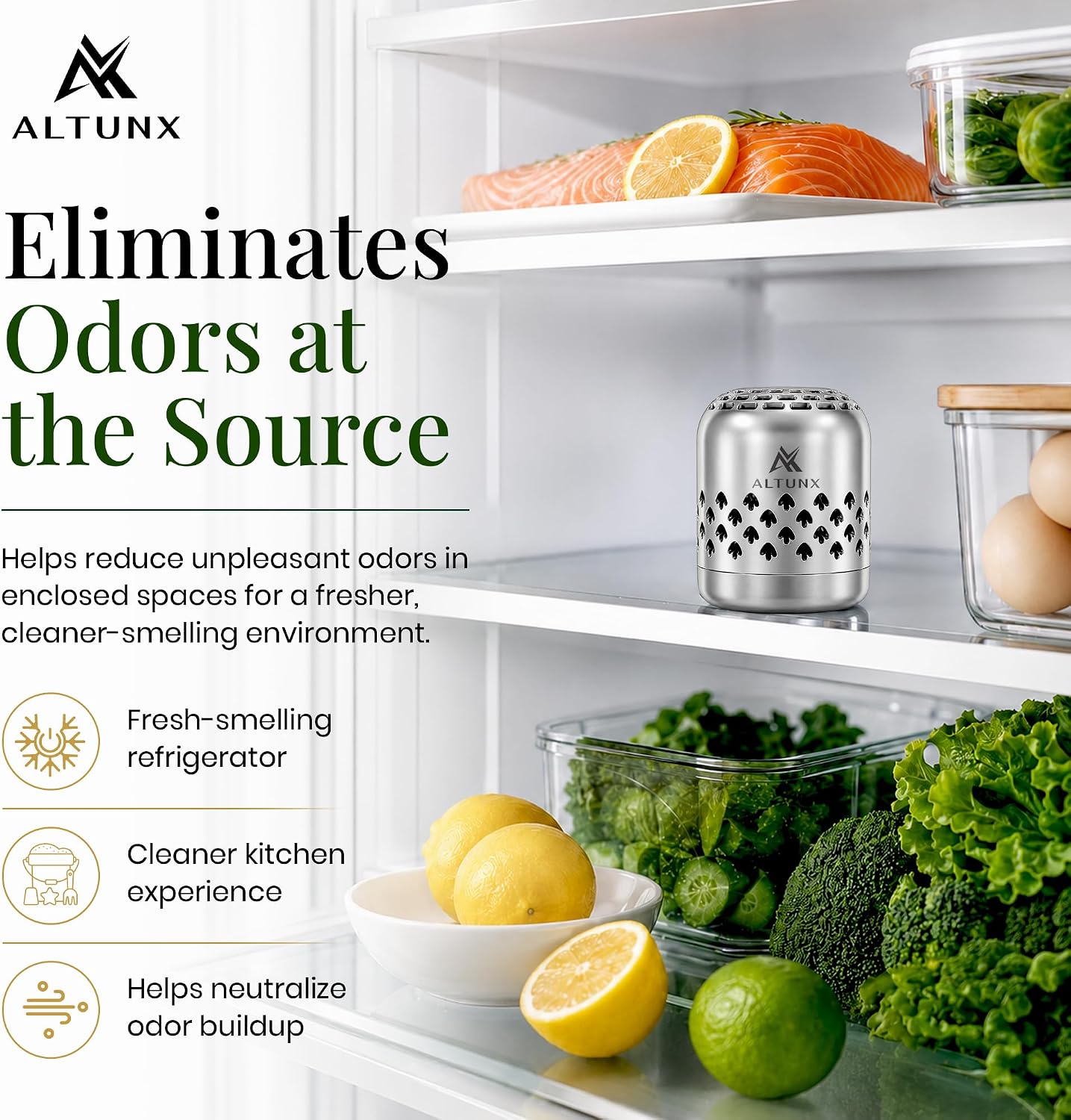 Refrigerator Deodorizer Lasts up to 10 Years, Fridge Odor Eliminator and Air Purifier, More Effective Than Baking Soda or Charcoal Bags, Smell Absorber for Freezer, Closet, Car and RV