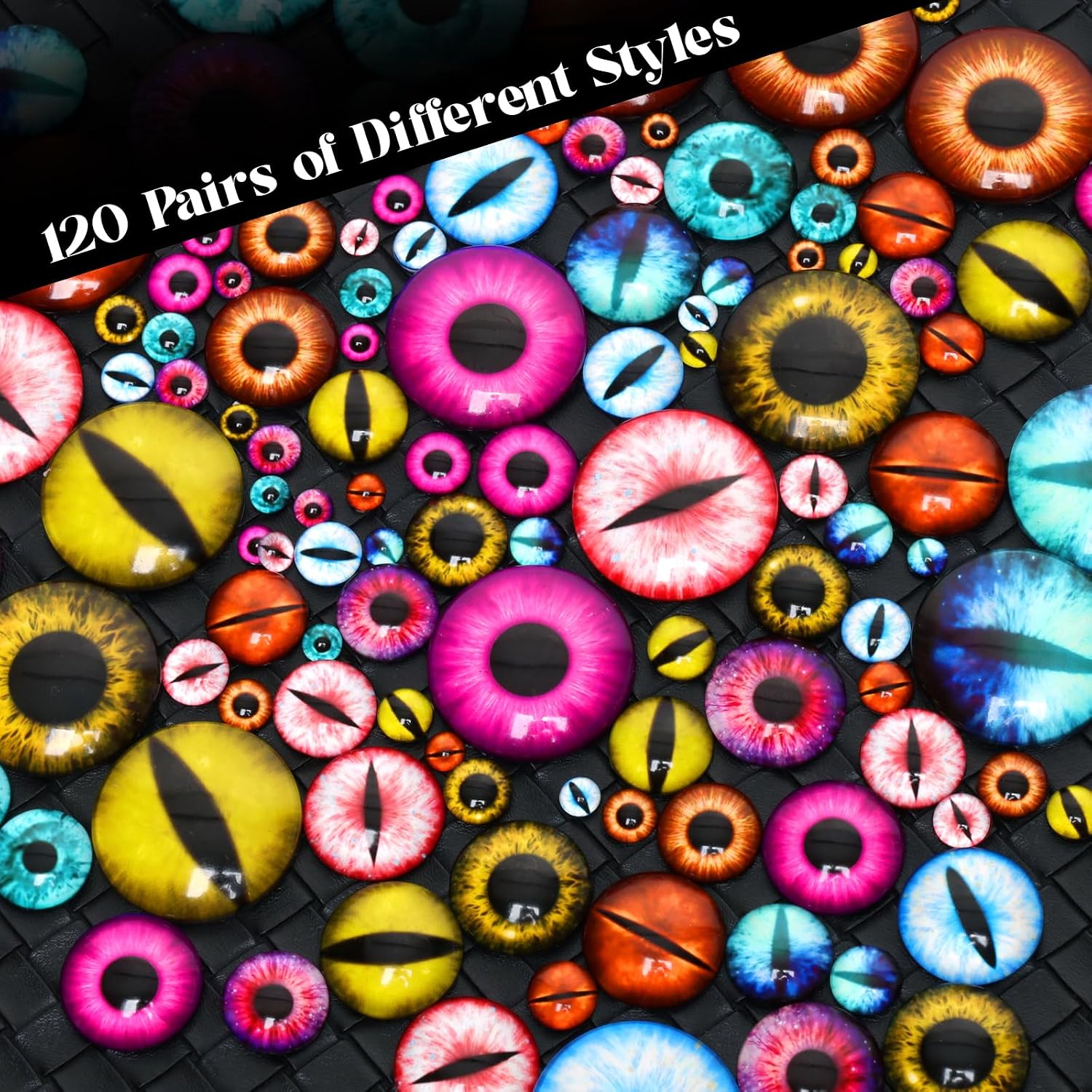Bcxfbxd 120Pcs Mixed Size Dragon Eyes Round Pupil Eyes Glass Mixed Style Flatback Dome Doll Eyes for Clay Doll Jewelry Making Craft DIY