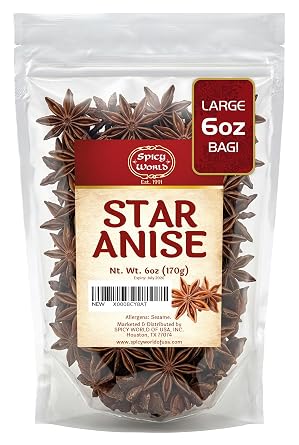 Star Anise Whole Pods 6 Oz Bag -Premium Quality, Vegan, All Natural, Dried, Great for Baking & Tea by Spicy World