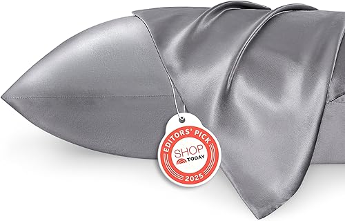 Vista 10 de Bedsure - Juego de fundas de almohada de satén tamaño king, 2 unidades - Fundas de almohada gris plateado para cabello y piel con cierre de sobre