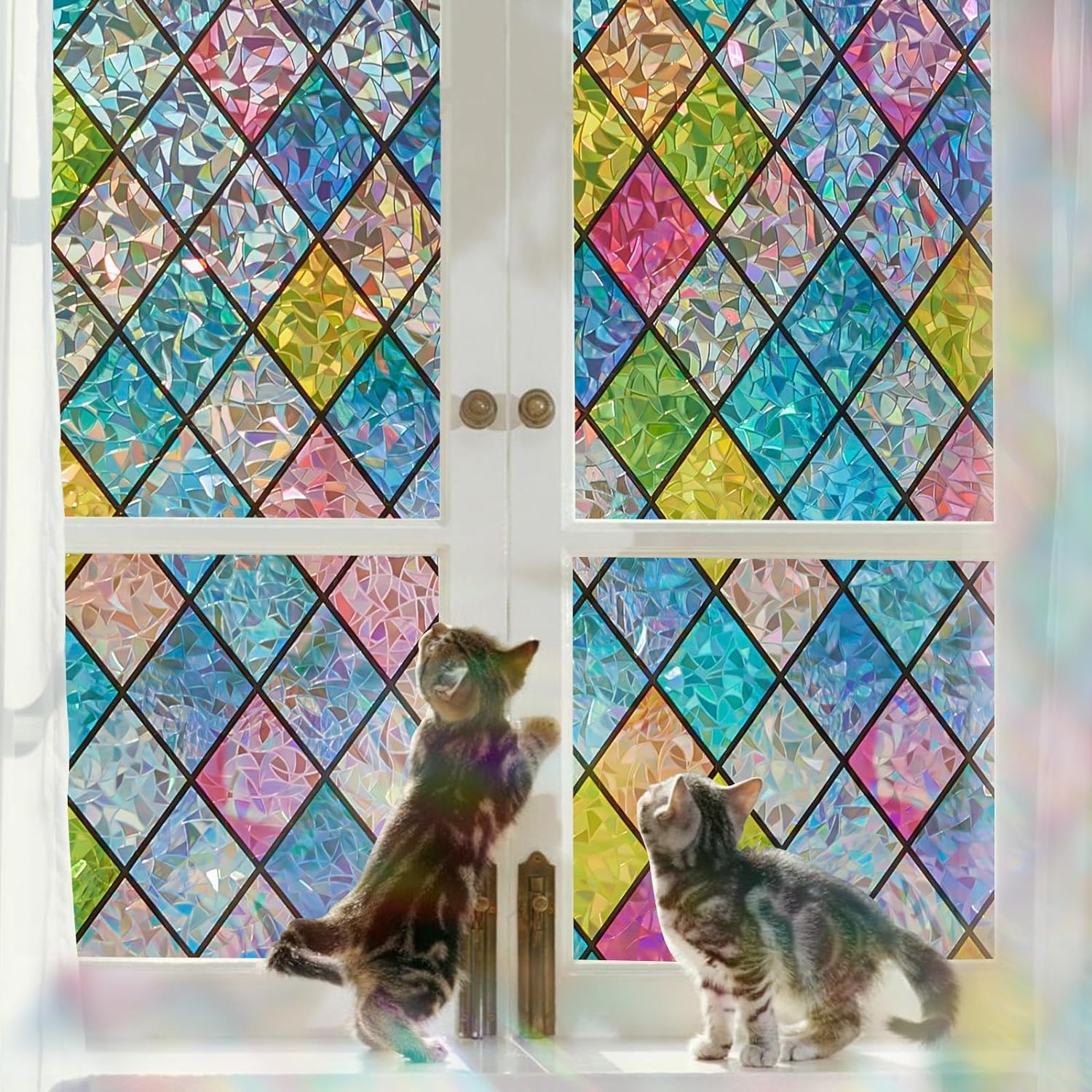 Lifetree Stained Glass Window Film: 3D Rainbow Window Film Privacy self ...