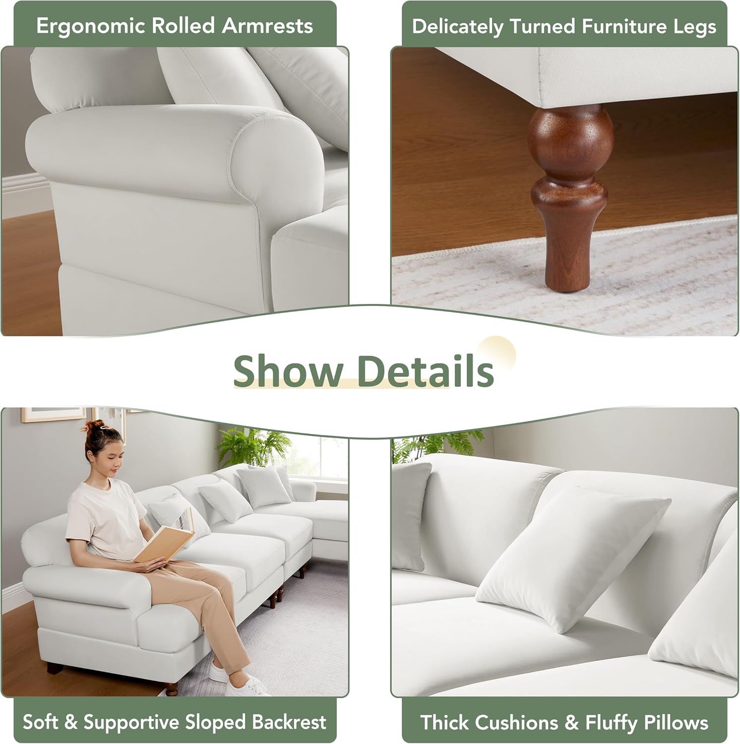 Sectional Couches for Living Room, Modern Couch Sectional Sofa, Comfy Velvet Sofa with Chaise & Pillows, Cloud Couch for Living Roomt, Apartment (Beige, L2-Right Chaise)