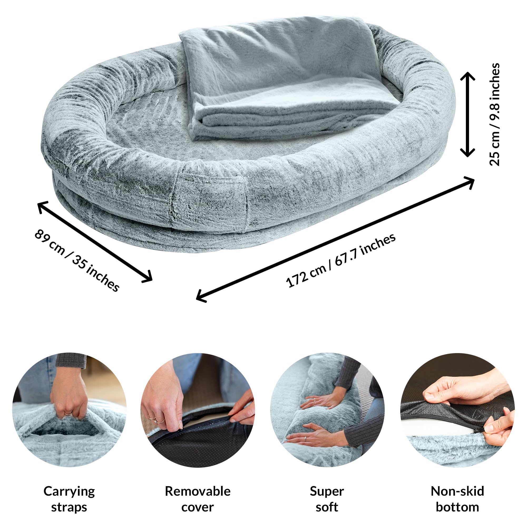 ODOXIA Cama para Humanos y Amigos Peludos | Cama De Perro Human Cálida y Cómoda | Perro Humano De Rosquilla | Gigante para Humanos y Mascotas | del Tamaño Humano