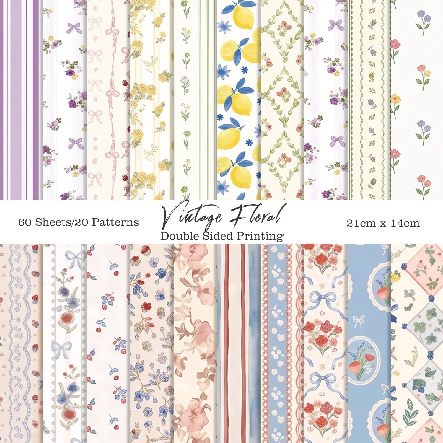 60 Sheets Scrapbook Paper, Double-Sided Vintage Floral 5.5x8.3in