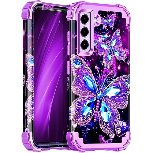Miqala for Galaxy S22 Plus 5G Case,Glow in The Dark Three Layer Heavy Duty Shockproof Full Body Protection Hard Plastic Bumper+Soft Silicone Case for Samsung Galaxy S22 Plus 6.6 inch,Dark Butterfly