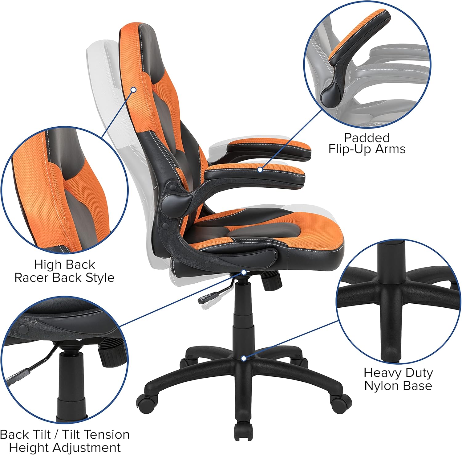 Flash Furniture Gaming Desk and Orange/Black Racing Chair Set /Cup Holder/Headphone Hook/Removable Mouse Pad Top - 2 Wire Management Holes