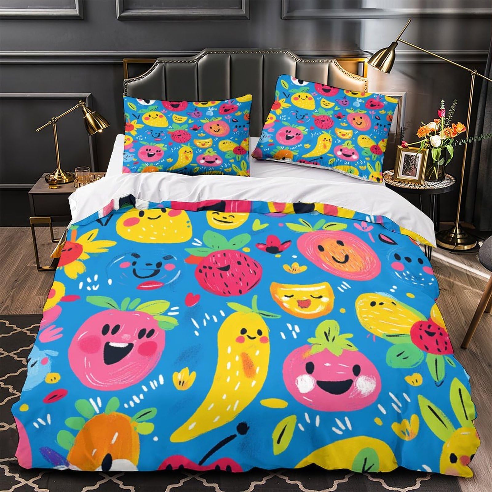 Housse de couette fruits 3D anti-tache parure de lit 3 pièces