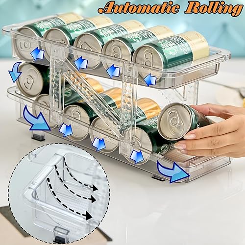 Miniatura 2 de Dispensador de latas de soda ajustable de ancho para refrigerador, organizador automático de latas de soda para despensa, organizador de bebidas de