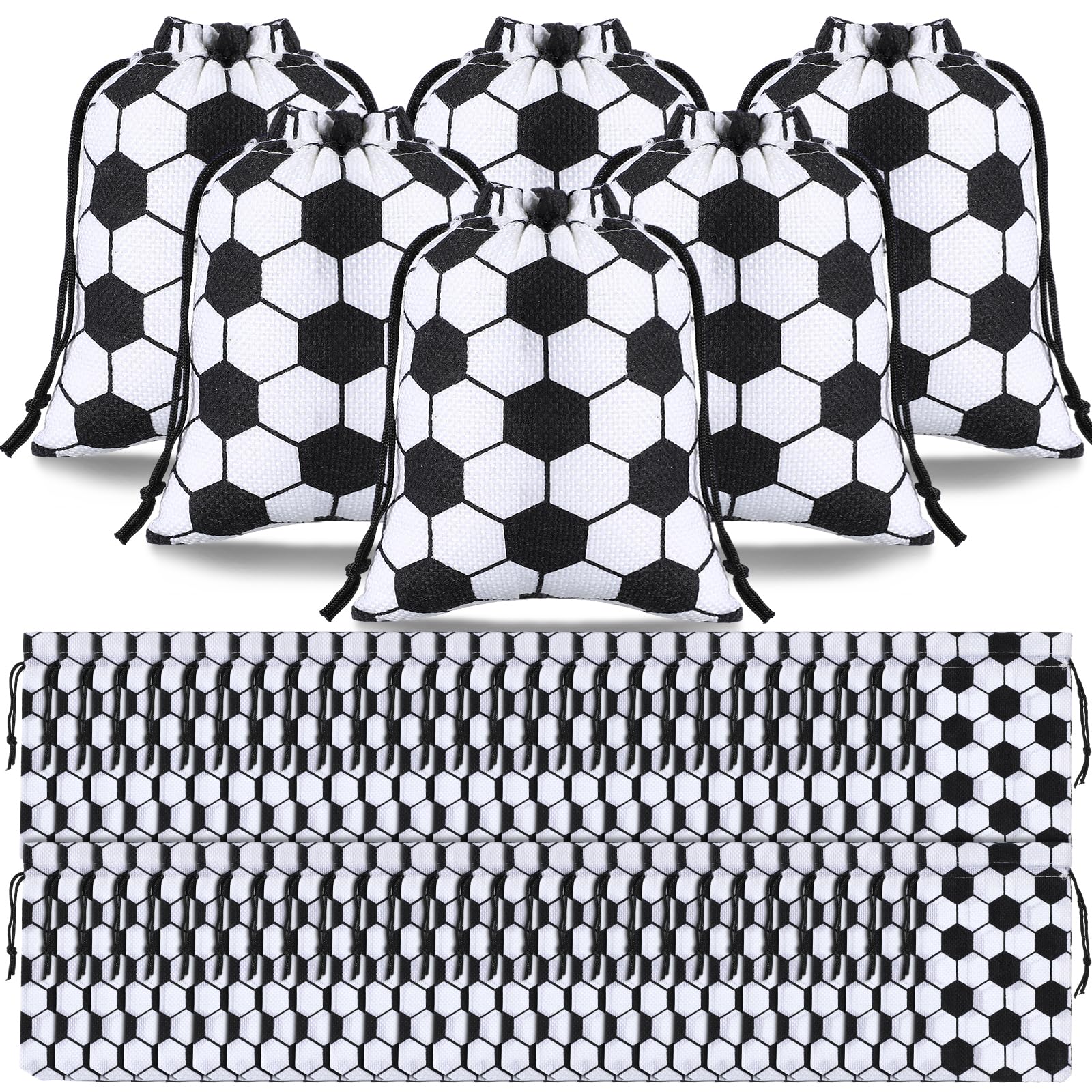 Sweetude 100 Pcs Small Soccer Drawstring Bags 4 x 6 Inch Burlap