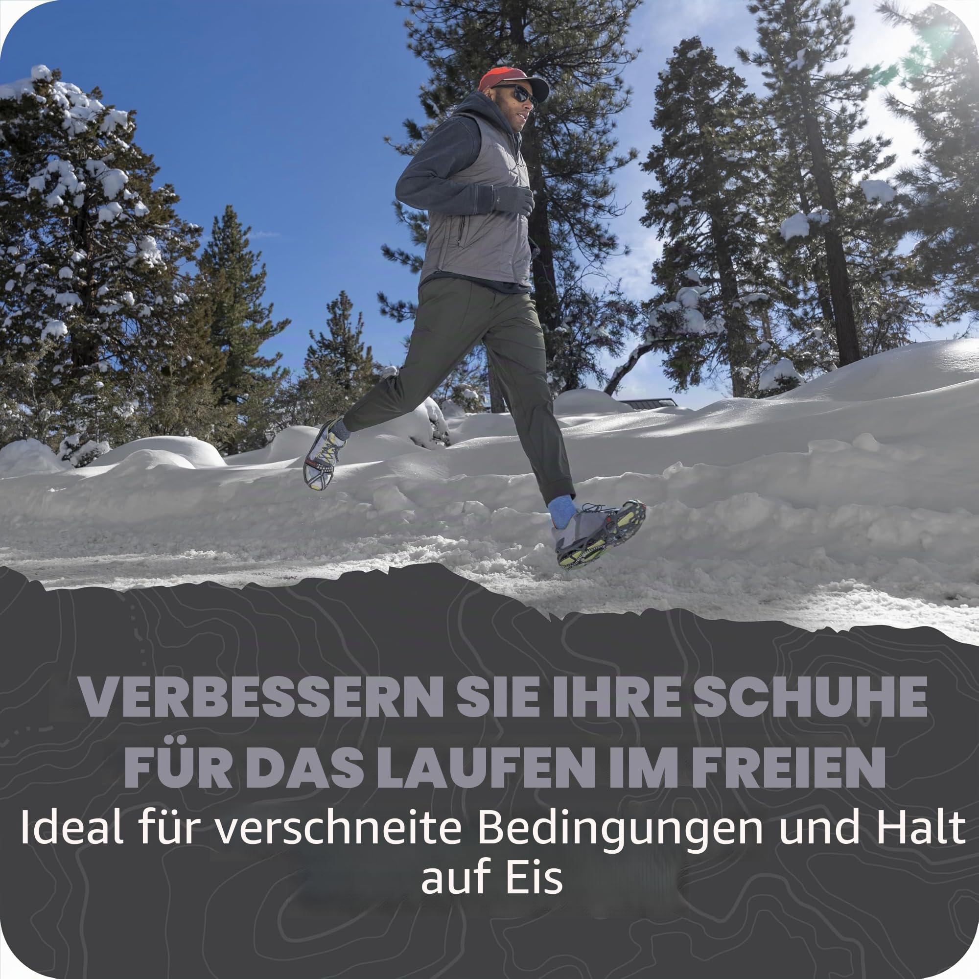 YAKTRAX Run Ice & Snow Grips für Laufschuhe, 3mm Carbide-Steel Spikes & 1.4mm Stainless-Steel Coils, bietet Traktion in EIS & Schnee, Grau