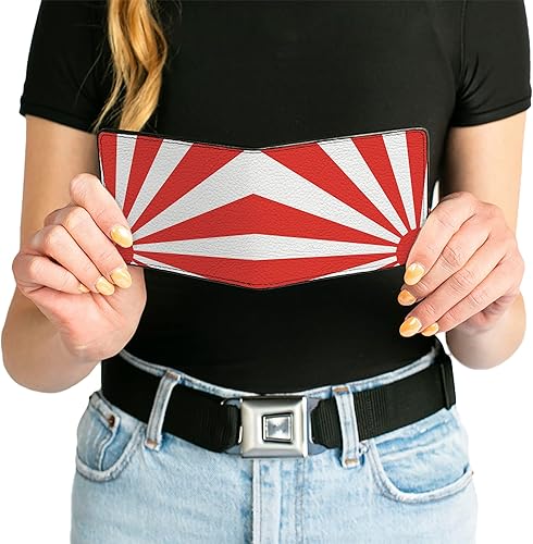 Miniatura 6 de Buckle-Down Billetera para hombre, plegable, blanco sol ascendente, rojo, cuero vegano, 4.0 x 3.5 pulgadas, Rising Sun, Buckle-down Billetera