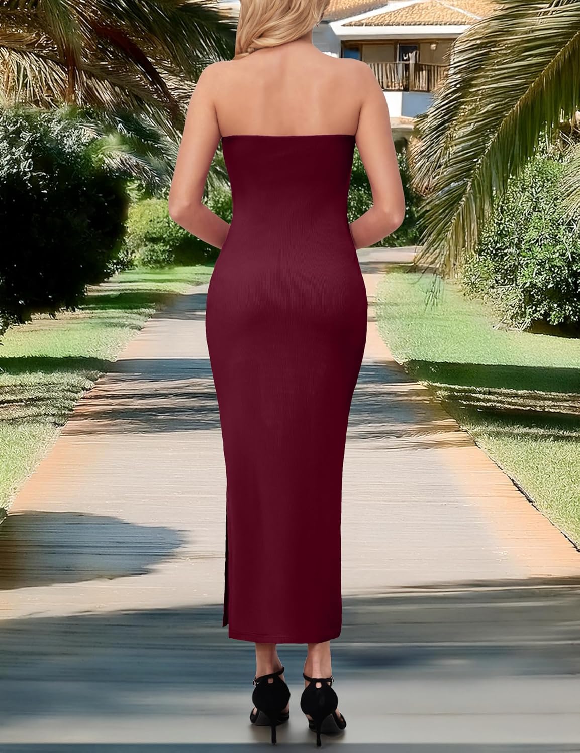 MANER Women's Strapless Bodycon Maxi Tube Dress Ribbed Elegant Casual Long Party Dresses - Image 2