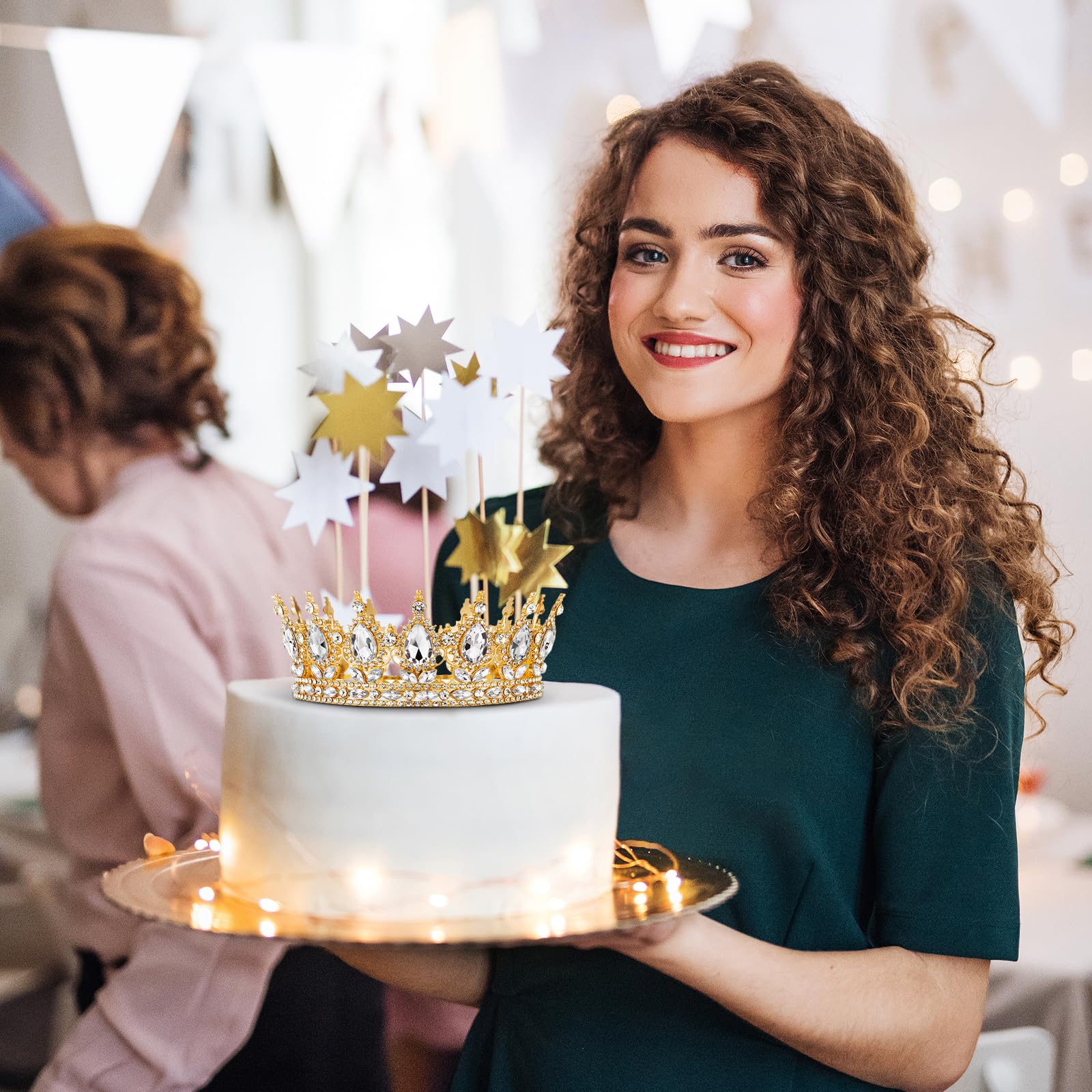 Gold Crown for Women, Crystal Queen Tiaras Headband Wedding Bridal Hair Accessories, Birthday Party Prom Cake Topper