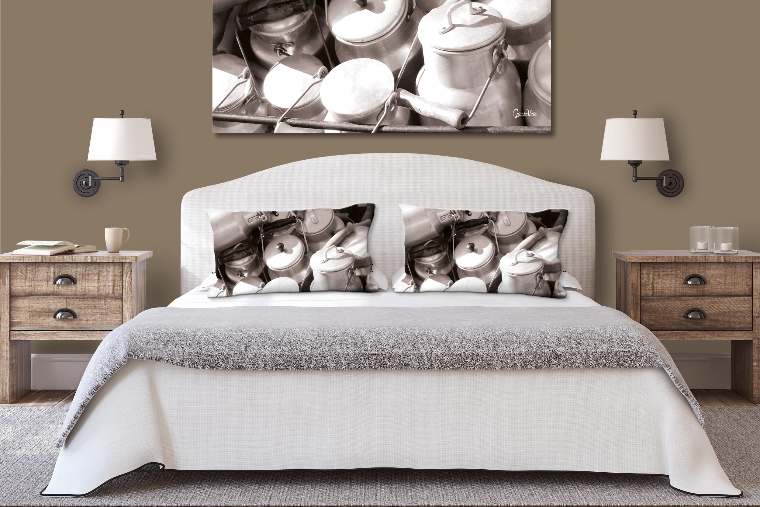 Milchkannen 2 - Foto-Kissen-Hülle Set (2 STK.) 80 x 40 cm | Kissen-Bezüge - passend zu Wandbild - Deko-Kissen - Küche Milch Geschirr Kuh Bauernhof