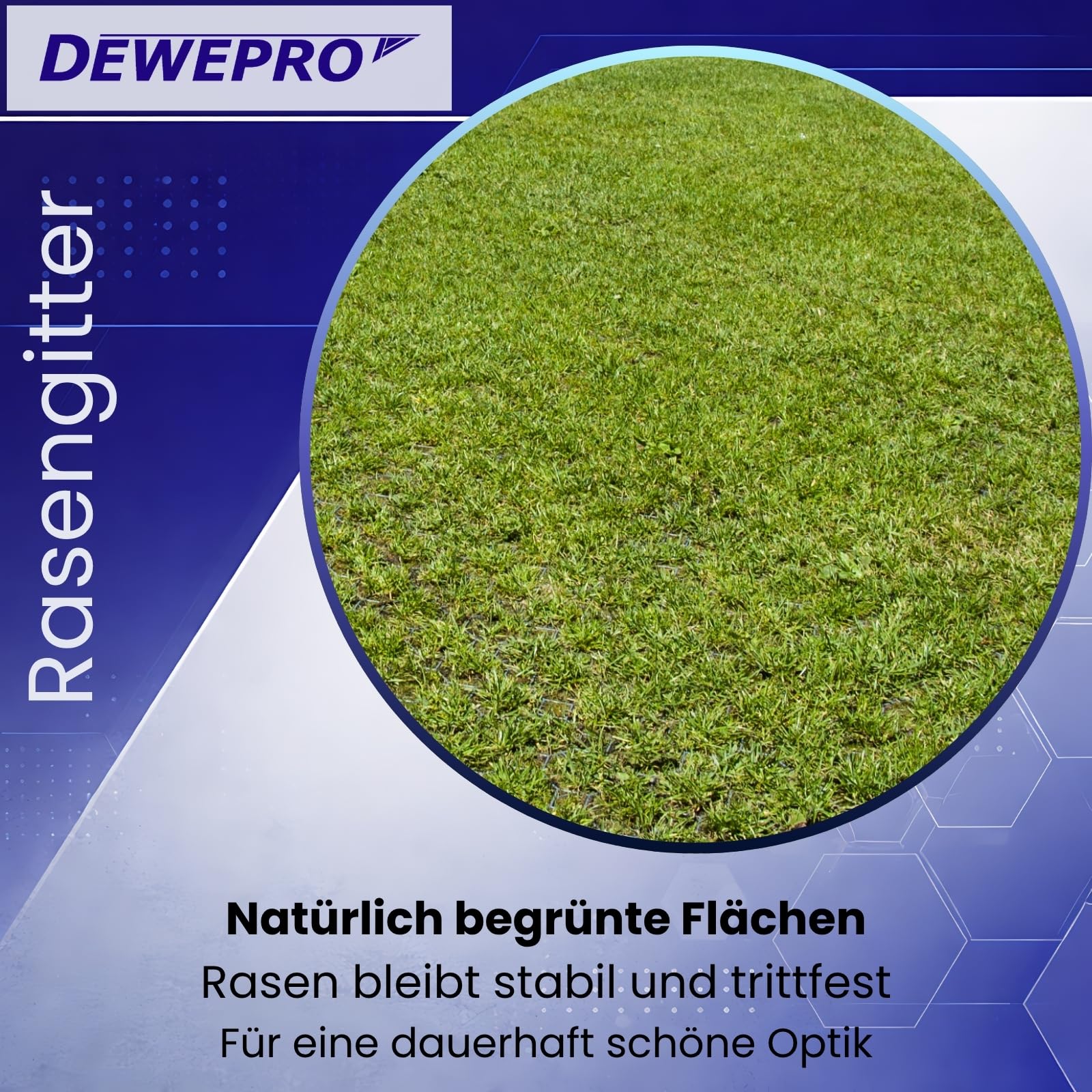 DEWEPRO Rasengitter 10er Set Kunststoff 57x38x4 cm – extrem belastbar & formstabil – Rasenwaben für Einfahrt, Parkplatz & Wege – wasserdurchlässig & stabil – Klicksystem