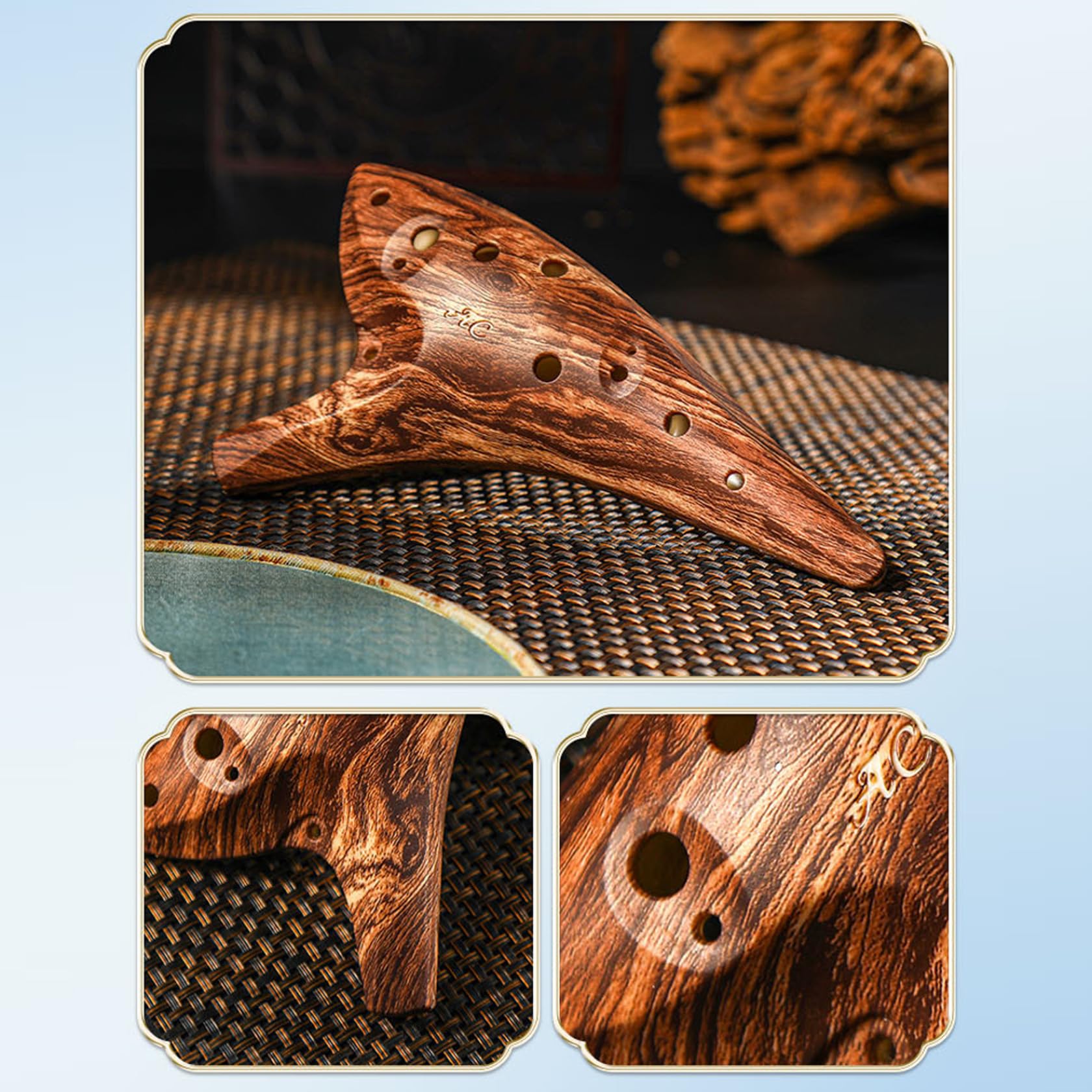 Instrument Ocarina ergonomique en résine ABS à grain de bois à 12 trous - Instrument de musique portable léger et résistant aux chocs pour débutants, enfants et professionnels