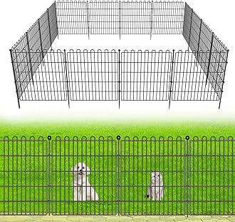 5 Panels No Dig Decorative Garden Fence for Yard, 24 in(H) X 10 ft(L) Animal Barrier Fencing for Outdoor Dog, Metal Portable Garden Fences for Borders, Pets, Landscape, Temporary Fence