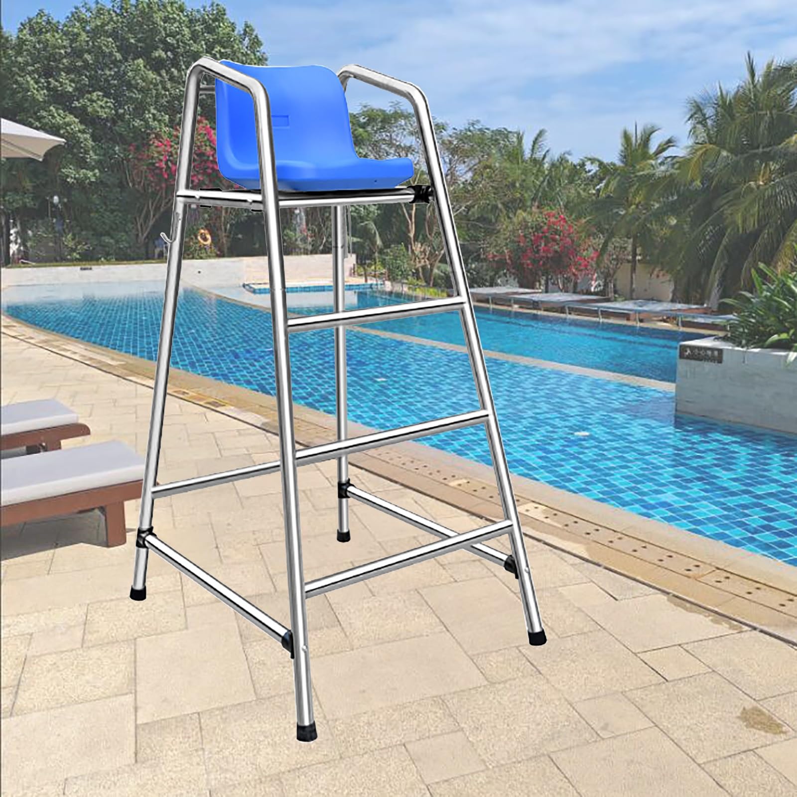 Chaise de sauvetage en acier inoxydable 304 – Chaise de sécurité réglable au bord de la piscine – Robuste capacité de 299,4 kg – Assemblage facile – Hauteur 150 cm – Parfait pour les piscines et les