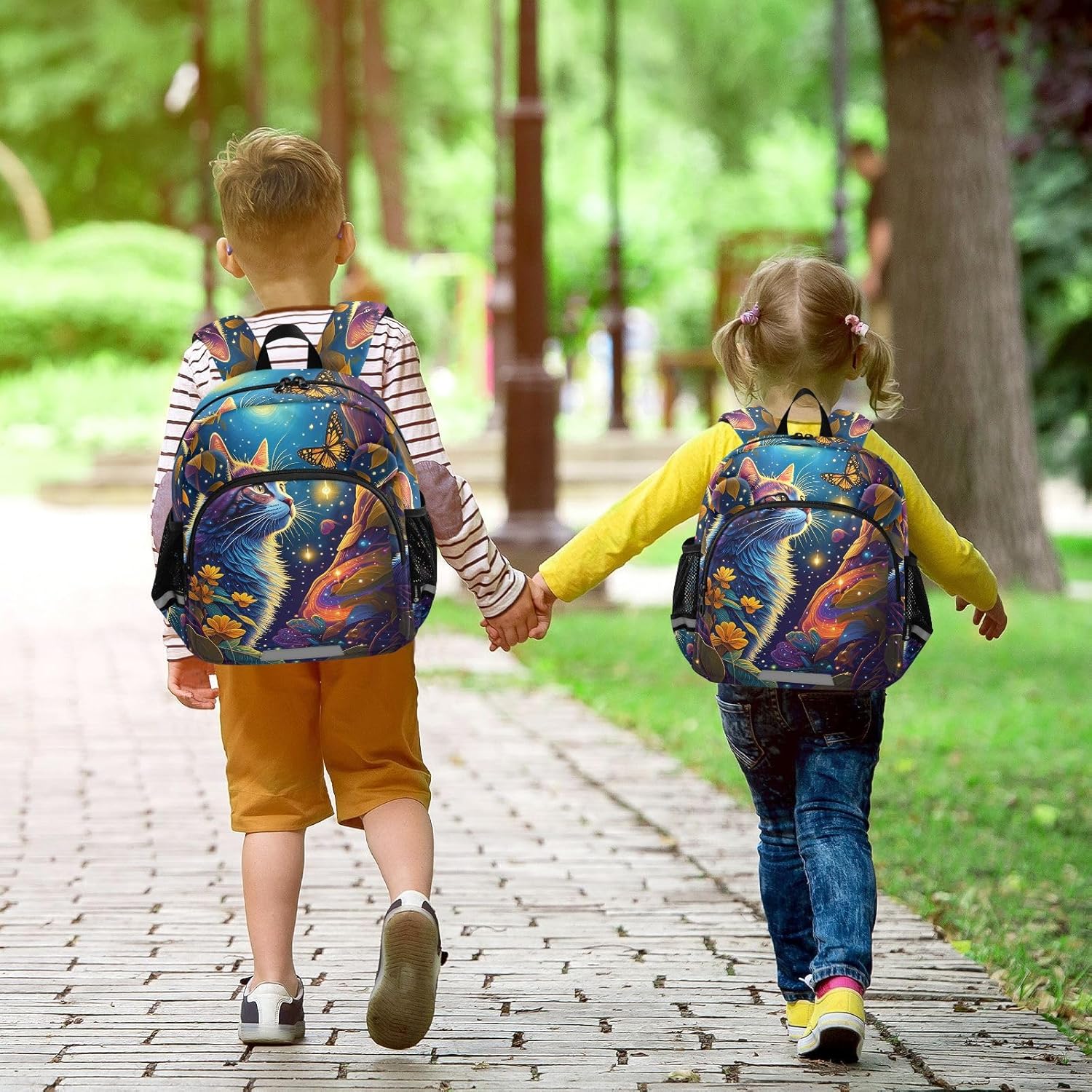Cat Butterfly Flowers Blue Toddler Harness Backpack for Boys Girls 3-6 Years Kids Backpack with Anti Lost Safety Leash Baby Harness Bookbag for Preschool Travel Walking