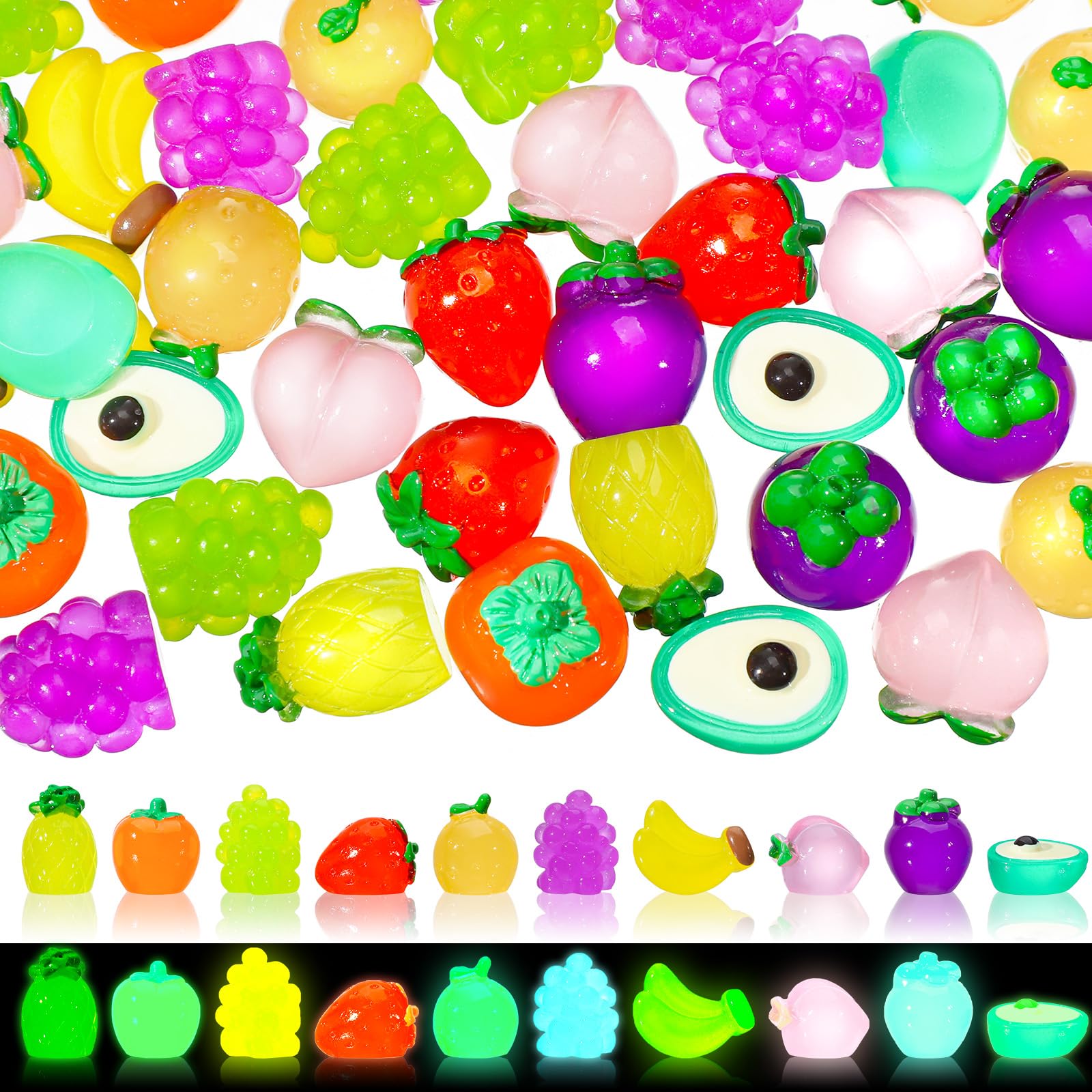 Amazon.com: Huwena 60 Pcs Luminous Mini Fruits Figurines Fake Resin ...