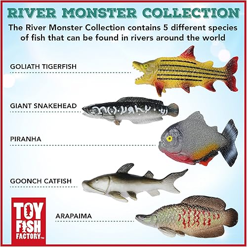 Miniatura 3 de River Monster Collection - Juego de peces de juguete con estuche de coleccionista, piraña, arabazima, pez tigre Goliat, cabeza de serpiente gigante,