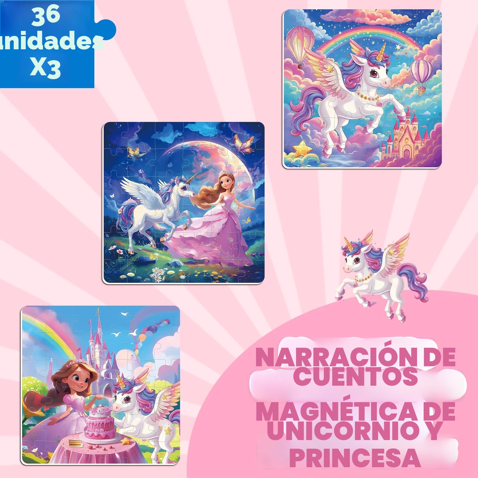 Puzzle MagnéTicos De Unicornio para NiñOs, Rompecabezas para Viajar De 36 Piezas para NiñOs De 3 A 8 AñOs,Puzzle para NiñAs para Mejorar La Inteligencia,Actividades con En AvióN,CumpleañOs