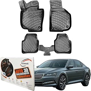 Trimak Perfect Fit 3D Car Floor Mats Compatible with Skoda Superb 4 Gen from 2020 Car Accessories 1st and 2nd Row Rubber Mats Cars TPE All Weather Odourless Non-Slip Front & Rear Black
