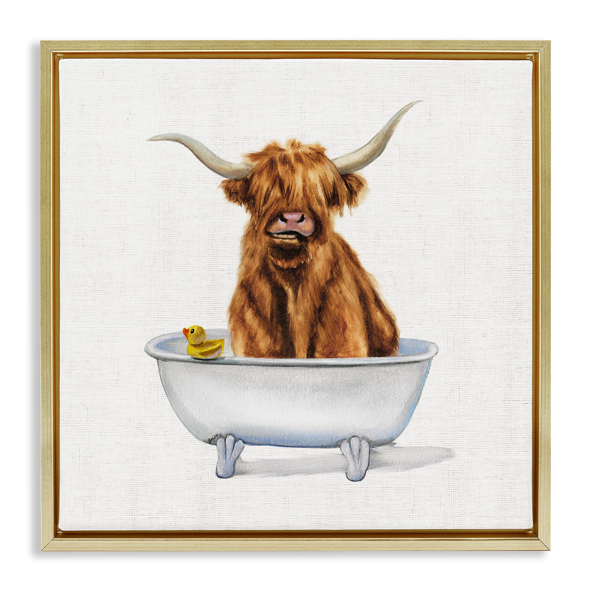 Shaggy Country Cattle in Tub, 17 x 17 Inch Canvas in Floater Frame