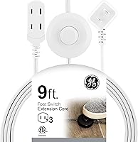 GE 9ft Extension Cord with Foot Switch, 3 Polarized Outlets, 16 Gauge White - Easy On/Off Control for Lamps & Home Office