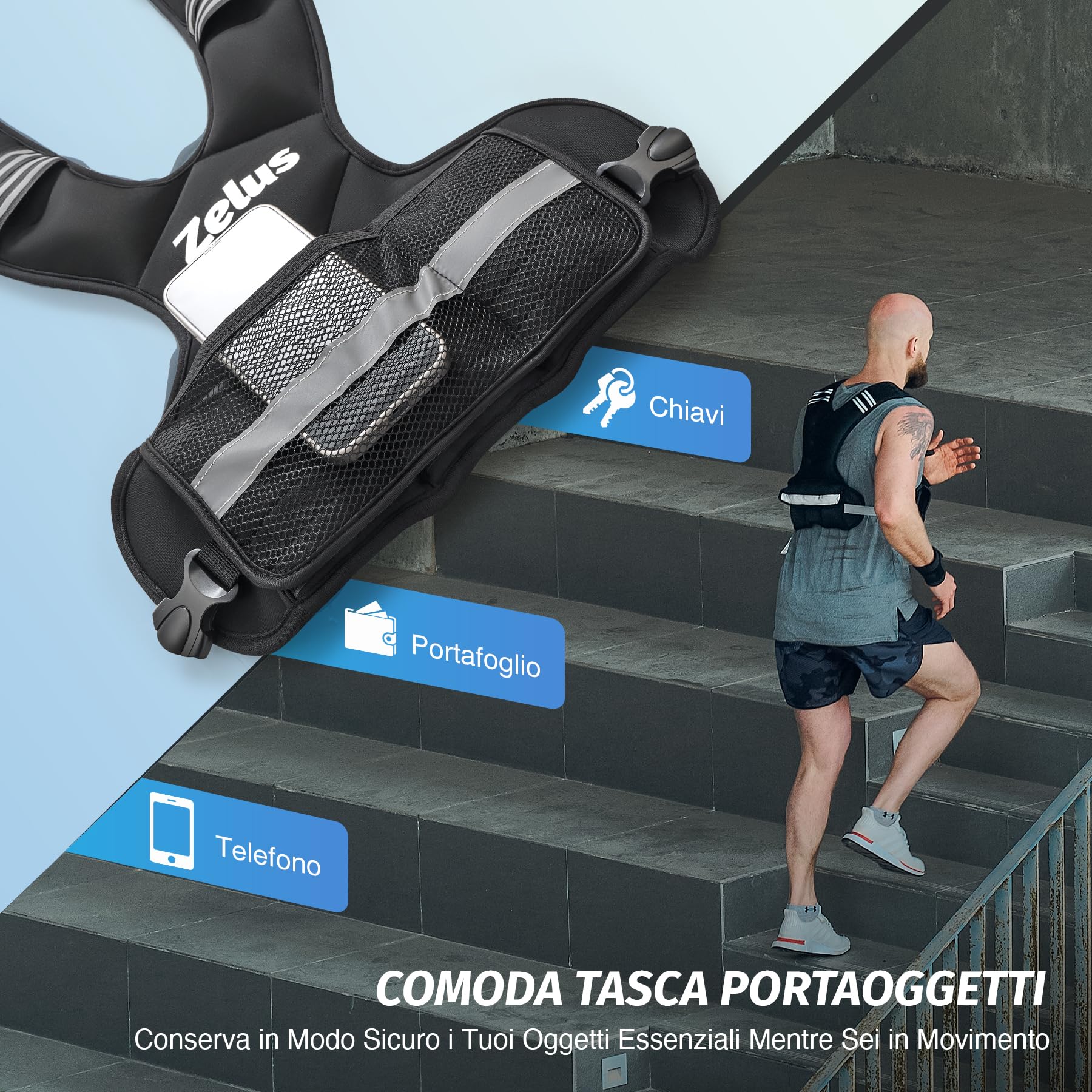 ZELUS Giubbotto Zavorrato Regolabile 5-9 kg/ 9-14,5 kg Gilet per Palestra Casa Fitness Gilet Regolabile con 6 Sacchi di Sabbia di Ferro per Allenamento Cardio e Forza e Perdita di Peso