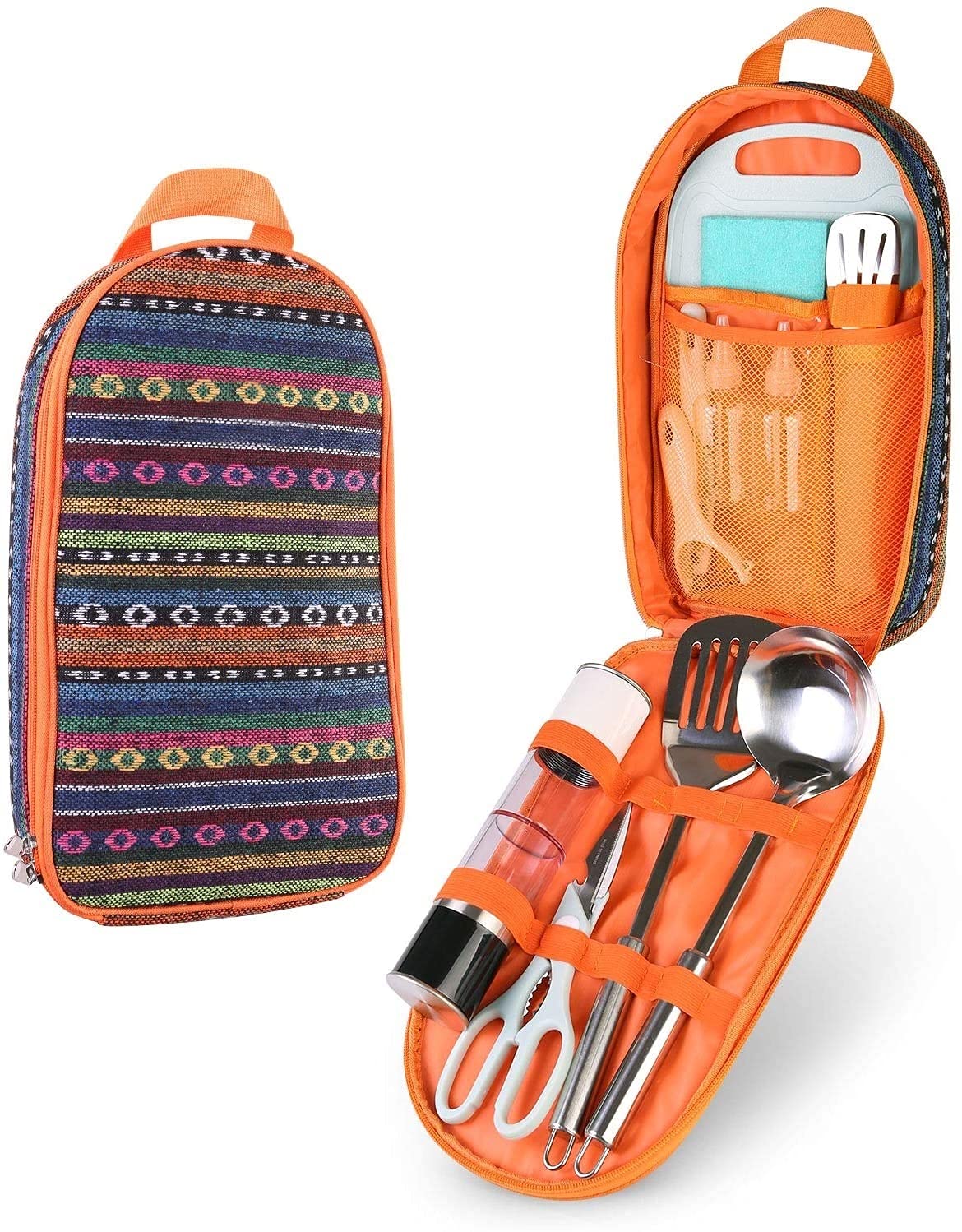 Ustensile camping 7pcs avec pinces et planche pour repas en plein air