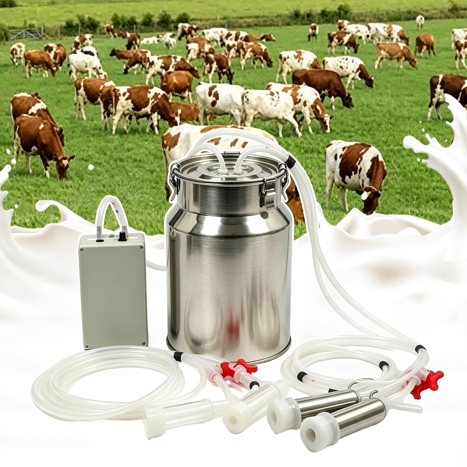 Versión actualizada del ordeñador de ganado for cabras y vacas lecheras | Unidad eléctrica de pulsación de vacío variable, contenedor de acero inoxidable for granja(3L)
