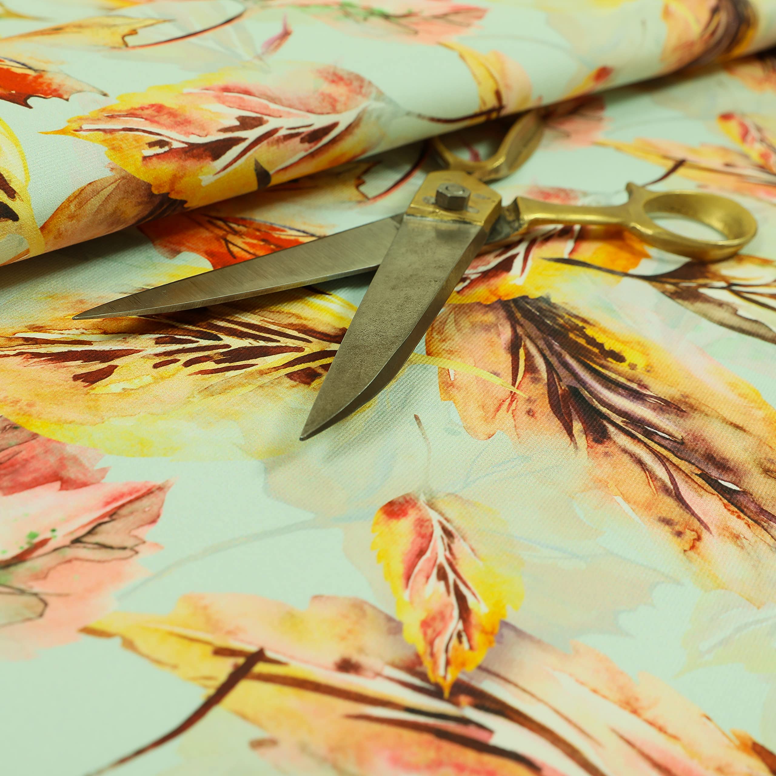 Redbrick Mill Fabrics Flame Retardant Falling Leaves Orange Pattern Velour Velvet Printed Upholstery Curtain Fabrics (Per Metre) โ image 1