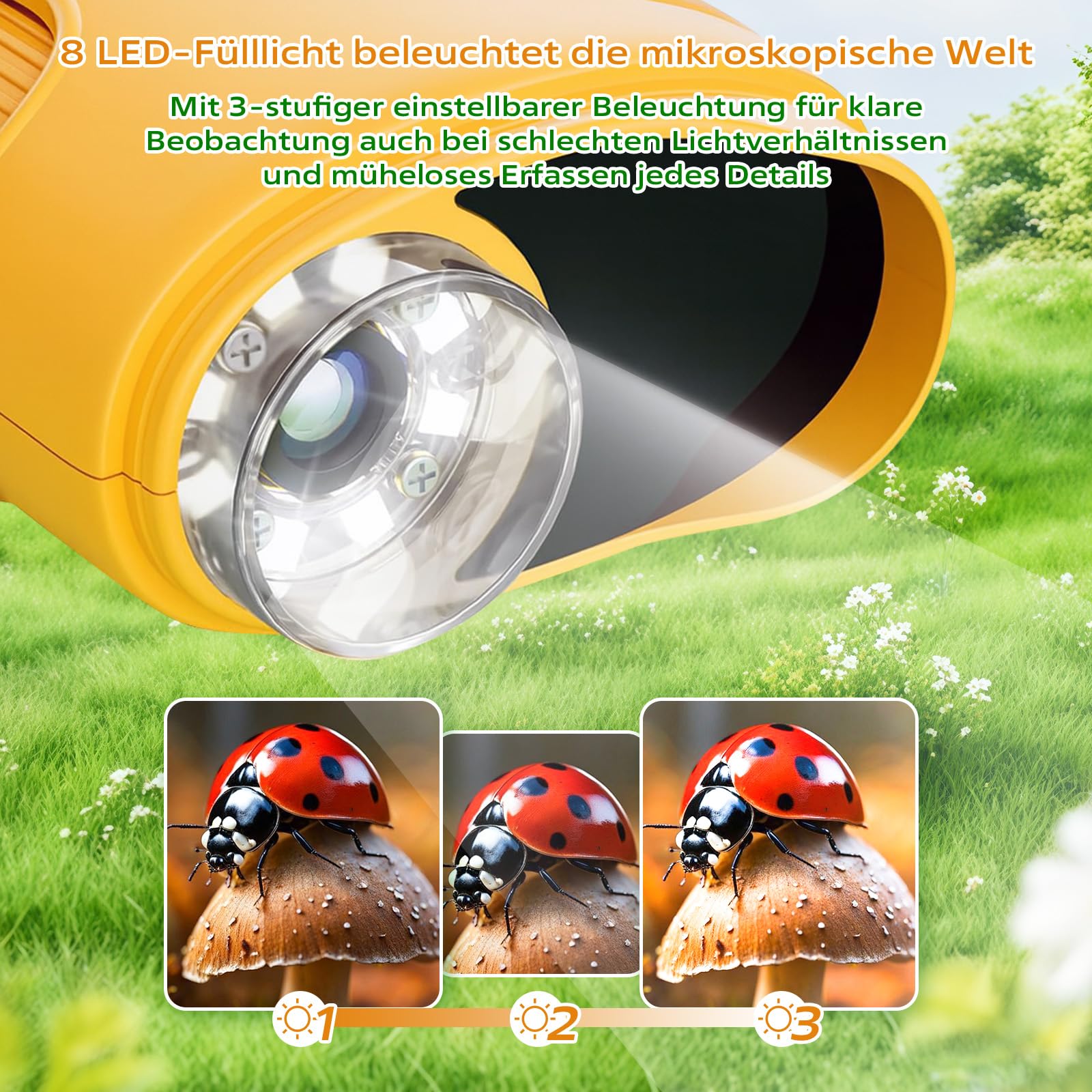 1000X Digital Mikroskop für Kinder, Handy Taschenmikroskop mit 2.0" IPS Bildschirm & 8 LED Licht für Kinder im Alter von 3–6, 6–12 Jahren, Studenten, Jungen und Mädchen [inkl Fotofunktion]