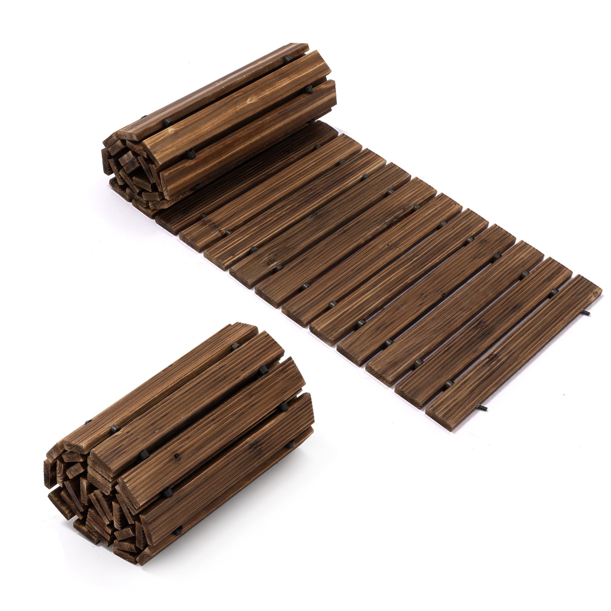 COSIEST Camino de jardín de madera de 12 pies, pasarela recta antideslizante para decoración al aire libre, camino de suelo resistente a la intemperie, camino plegable instantáneo para patio y terraza