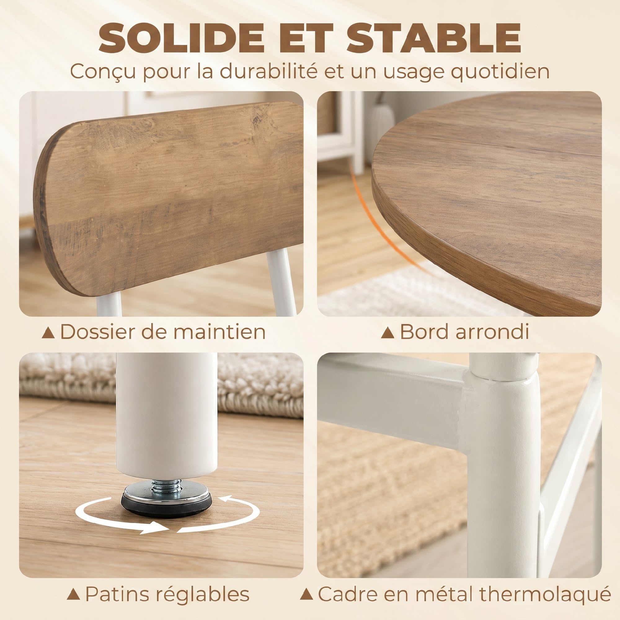 HOMCOM Table Salle à Manger avec 4 Chaises, Plateau Rond Ø 100 cm, Cadre Métal, Style Industriel