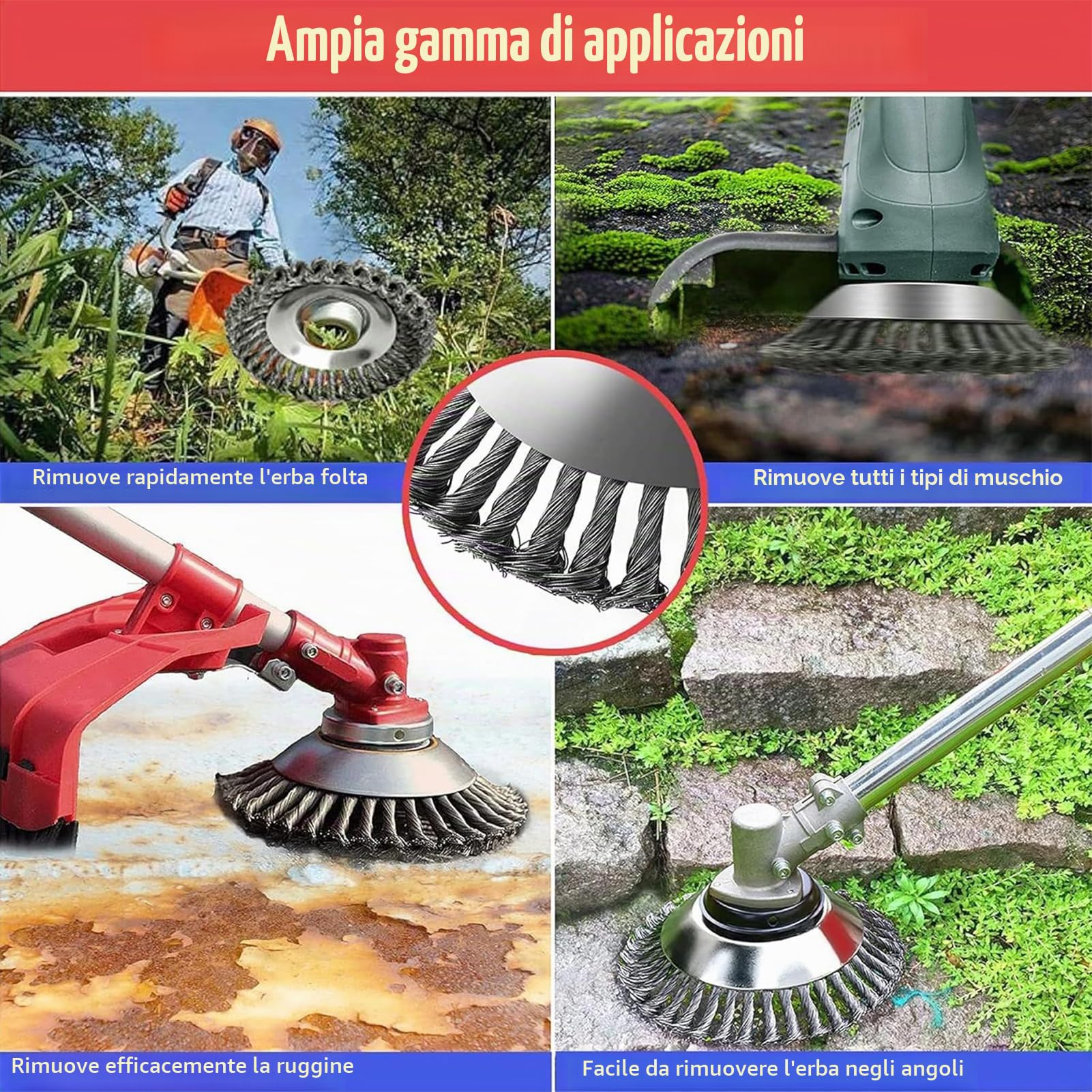 2 pezzi Spazzola per diserbo per tosaerba, Spazzola per diserbo da 25,4 mm, Spazzola metallica a 2025 denti per tosaerba, Spazzola per diserbo universale per tosaerba, 6 pollici + 6 pollici