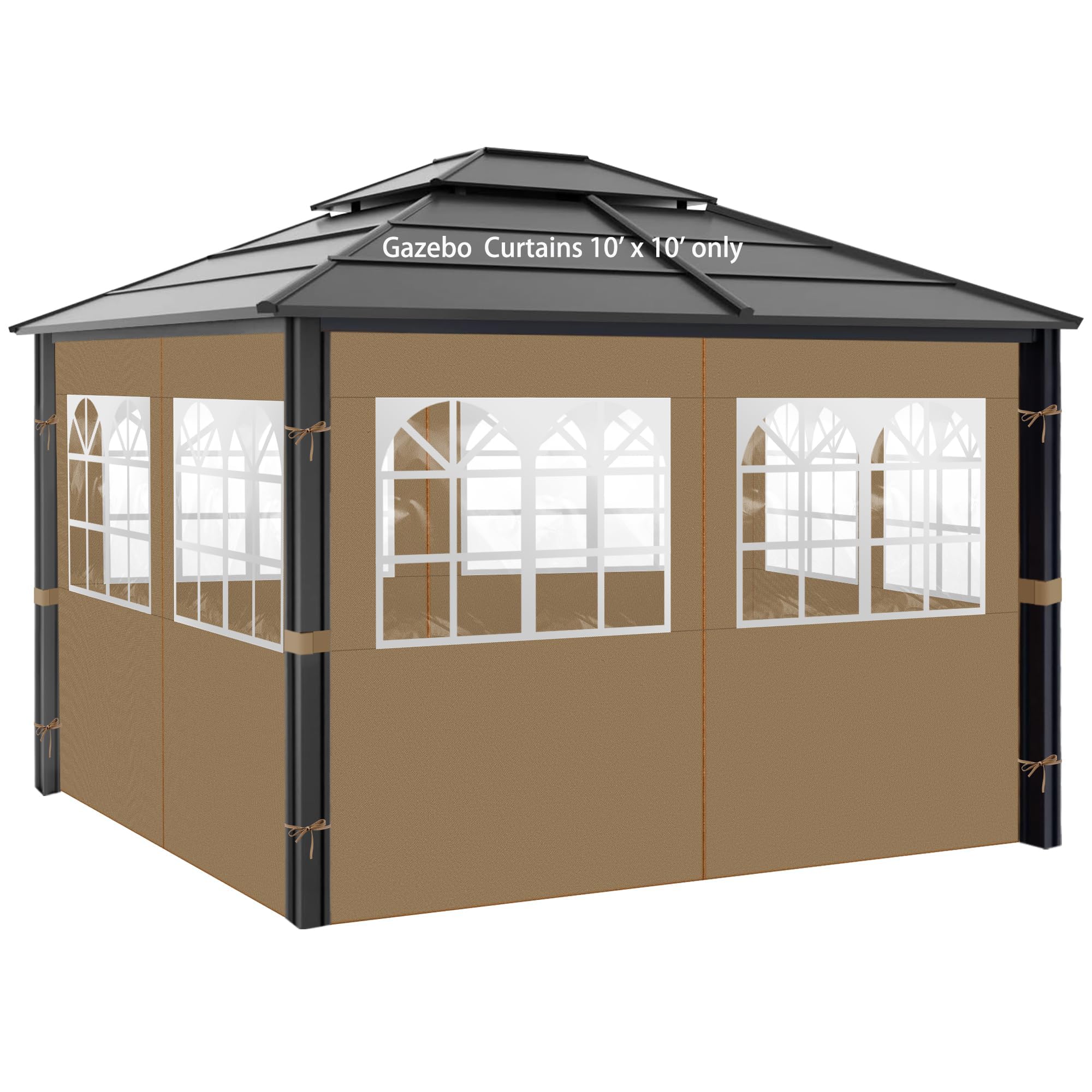 Photo 1 of Gazebo Privacy Curtains 10' x 10' with PVC Windows, 4-Panels Side Wall with Zipper Universal Replacement for Patio, Outdoor Canopy, Garden and Backyard