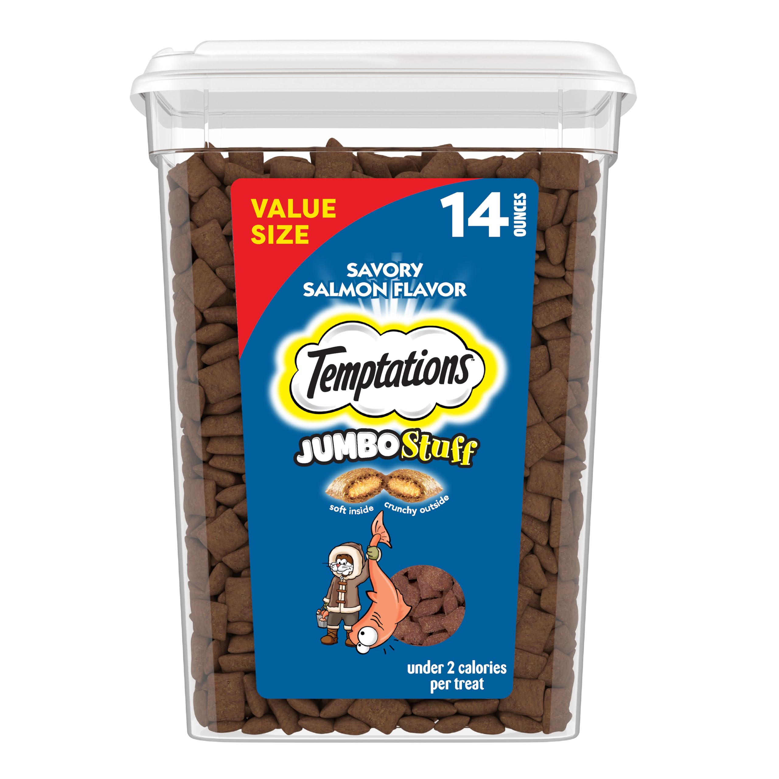 Jumbo Stuff Crunchy and Soft Cat Treats, Savory Salmon Flavor, 14 oz. Tub