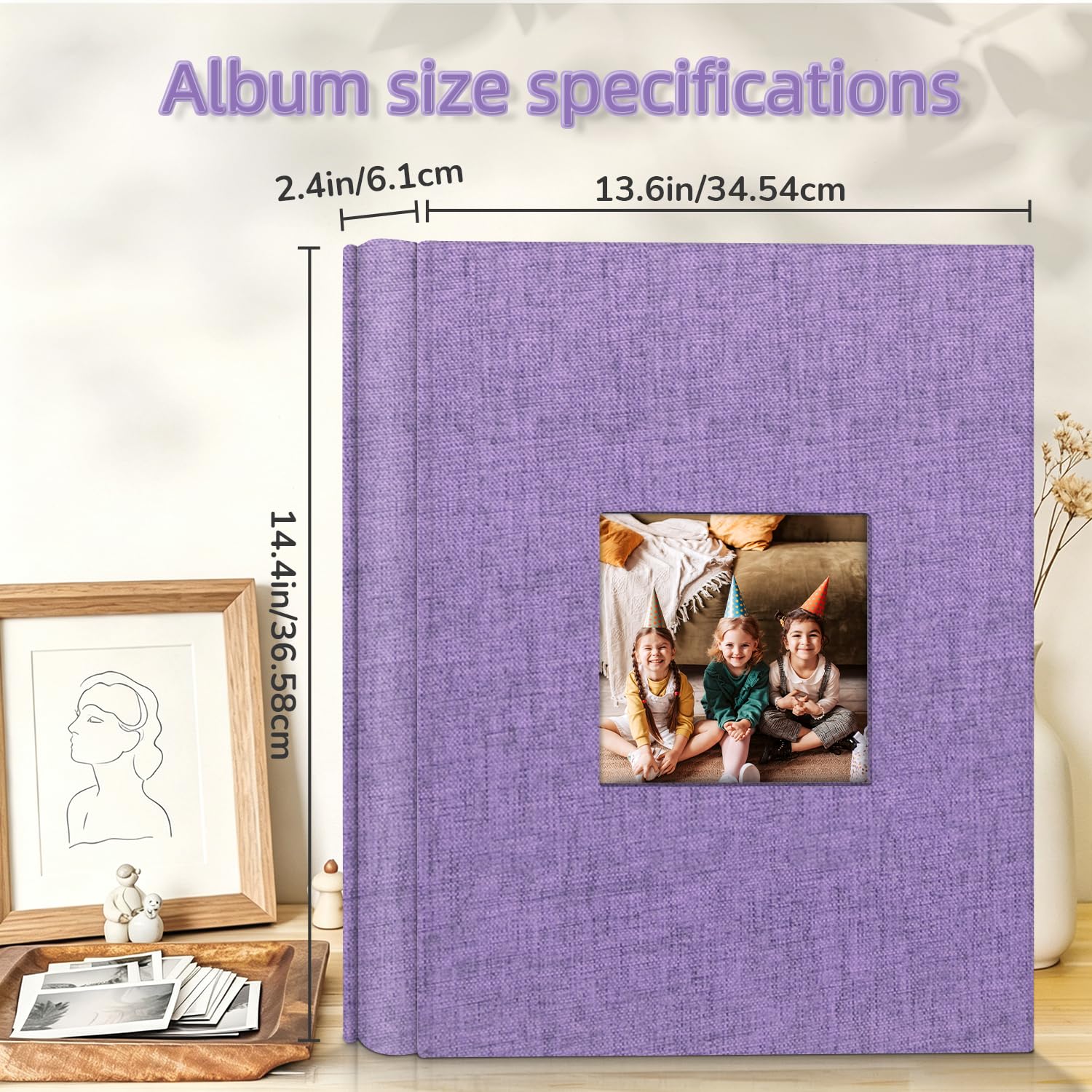 Popotop Álbum de fotos de 6 x 4 pulgadas, 600 bolsillos, cubierta de lino con ventana de exhibición, álbum de fotos deslizante para bodas, recuerdos familiares, bebé, aniversario y vacaciones, álbum