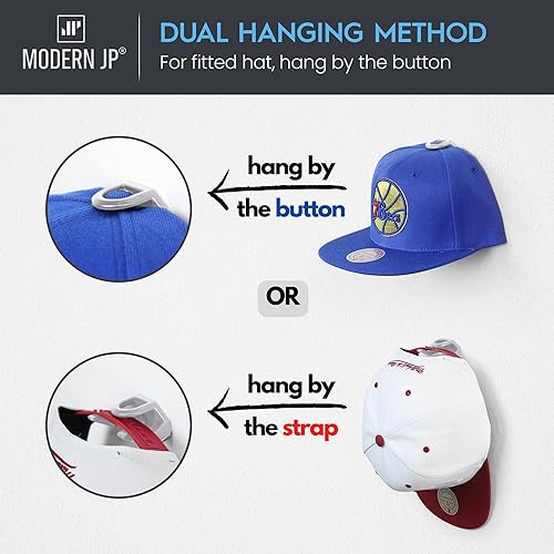 Miniatura 4 de Modern JP Ganchos adhesivos para sombreros de pared paquete de 32  Estante para sombreros para gorras de béisbol exhibición minimalista para