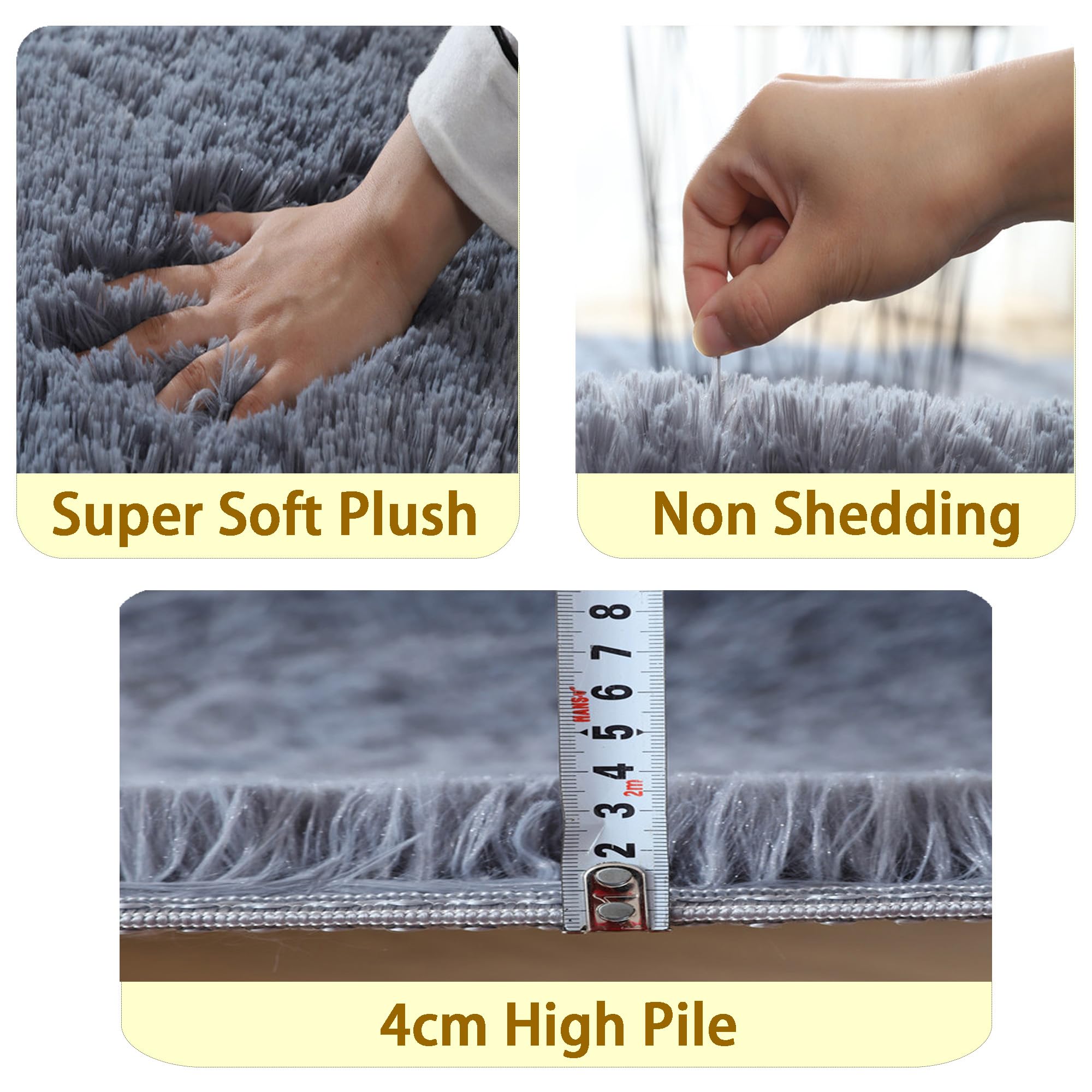 Tappeto per soggiorno, ultra morbido, soffice, antiscivolo, non perde pelo, per interni, lavabile, per camera da letto, ufficio, nursery e salotto (160 x 230 cm, grigio)