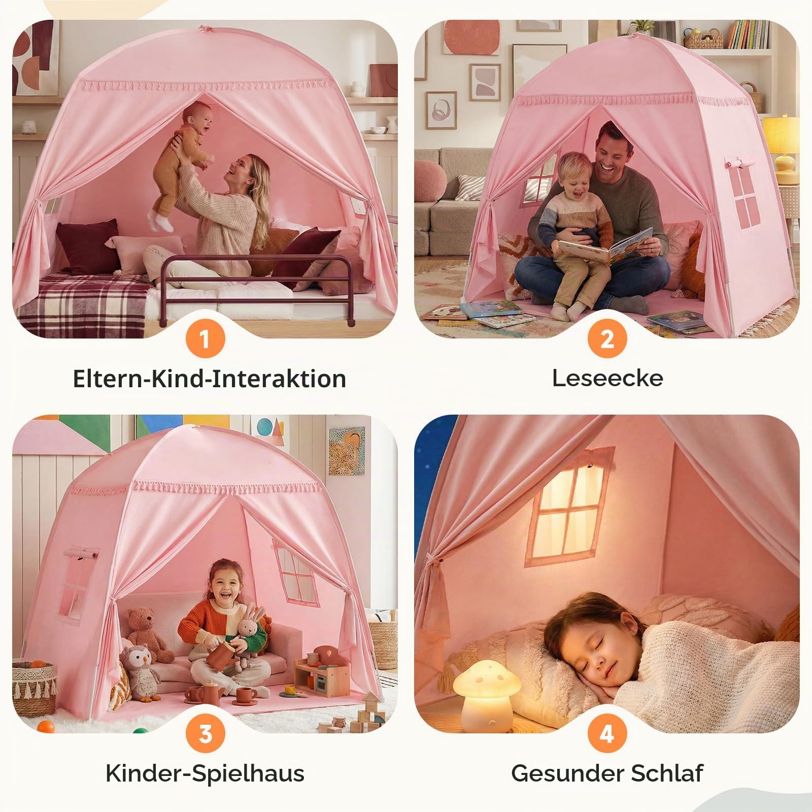 Spielzelt Kinderzelt Spielhaus Magisches Großes Burg Kinder für Drinnen und Draußen, Einfacher Aufbau in 2 Minuten, Geräumiges für Jungen und Mädchen, (Rosa)