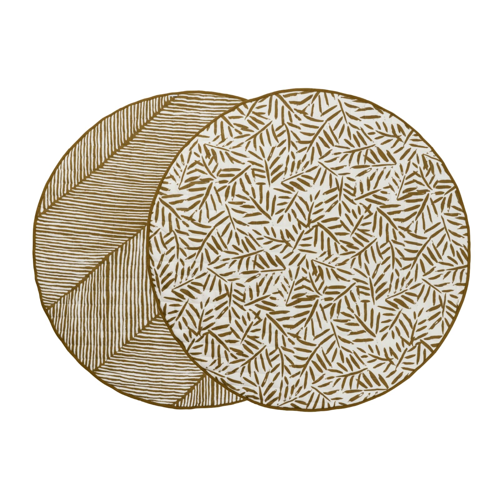 Toddlekind 100% Organic Cotton 48" Reversible Quilted Luxe Play Mat for Babies/Toddlers, Multifunctional, Sand Castle (Ochre/Gold)