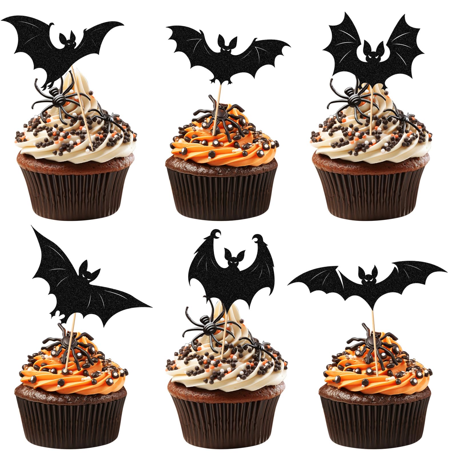 36Pcs Halloween Bat Cupcake Toppers Black, Easy Installation Halloween Party Decorations Bats Decor Halloween Party Supplies, Suitable for Halloween Children's Birthdays Halloween Party Decorations