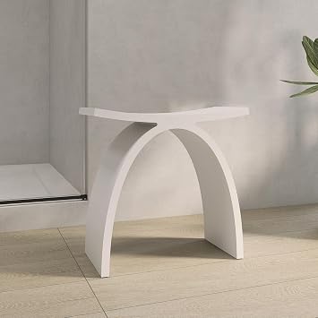 Bathroom Shower Chair for Inside Shower - Stone Resin Bathroom Shower Stool with 400 lb Capacity, Waterproof Bench for Bath-tub, Solid Surface Modern Seat White