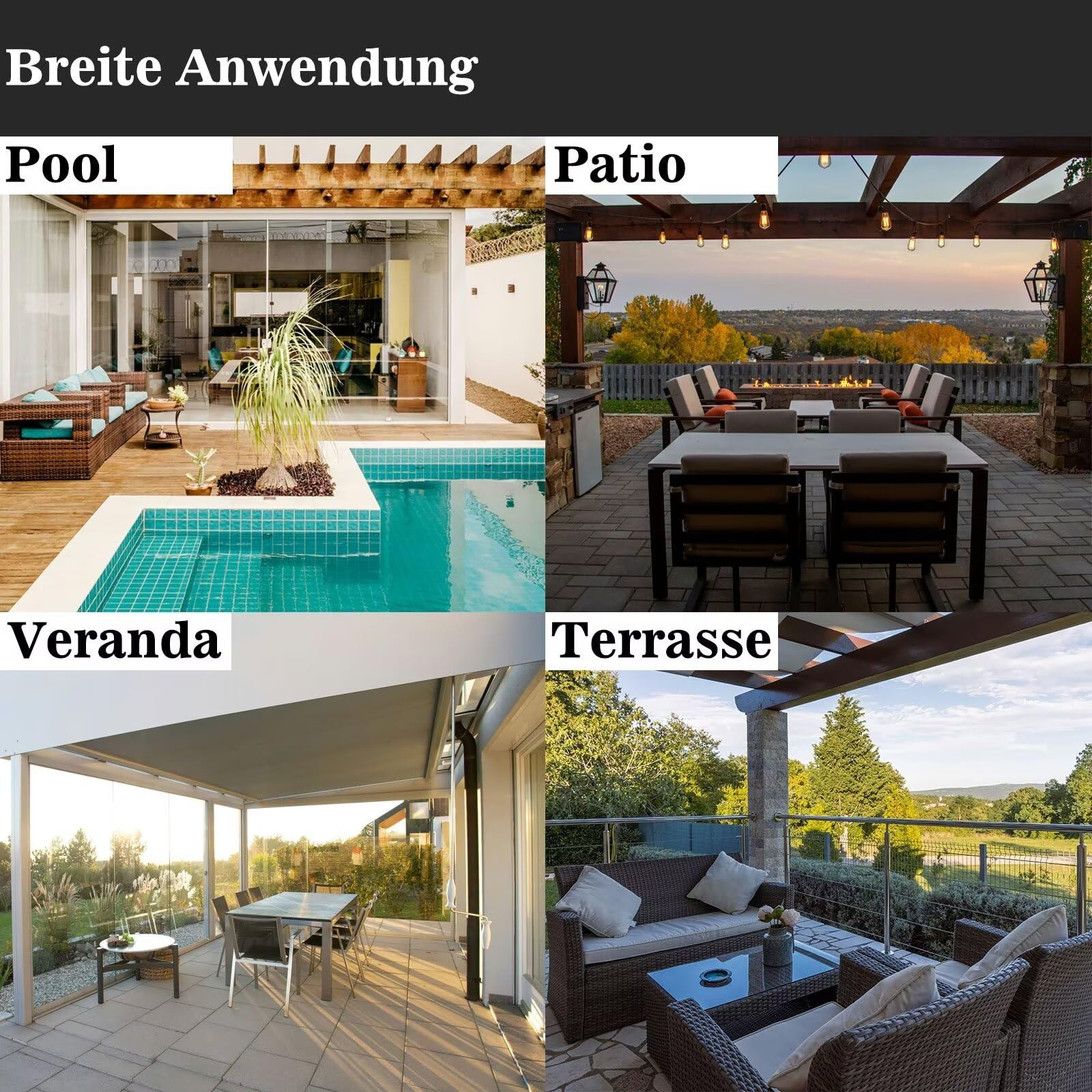 Tende per Esterno 80x80cm Impermeabili Antivento Protezione Solare Termiche UV-Anti Tende per Esterni Per Giardino Porta Veranda Terrazza Patio Grigio Scuro
