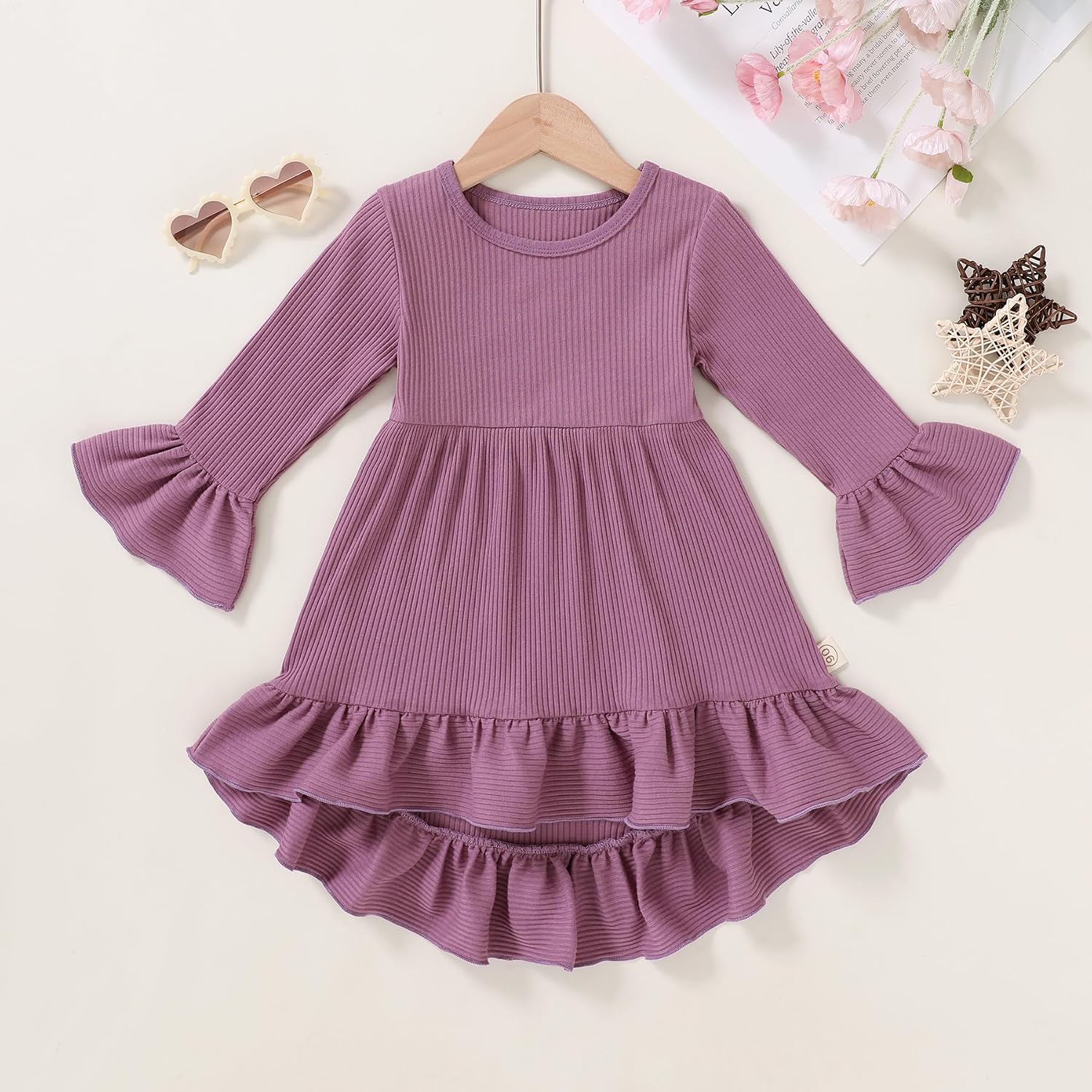 YOUNGER TREE Toddler Baby Girls Fall Clothing Solid Cotton Pit Irregular Skirt Winter Dress Long Sleeve Skirt Outfits