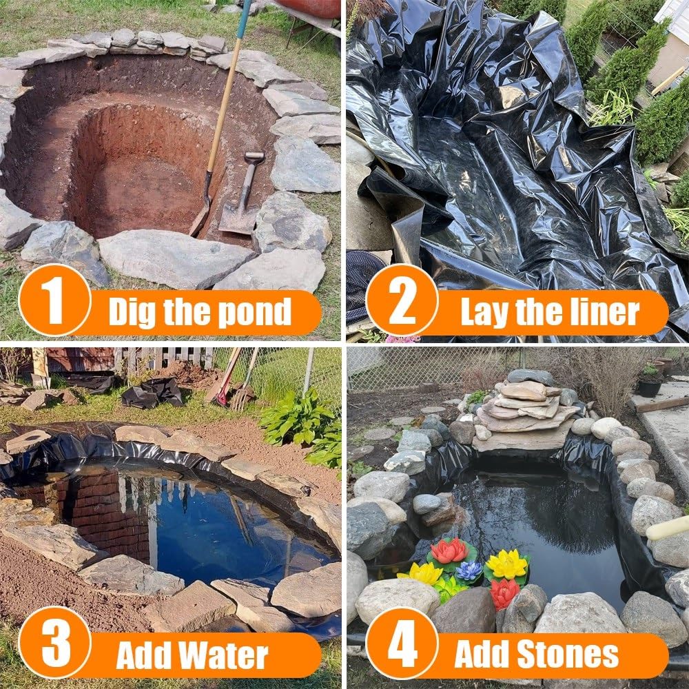 Telo per Laghetto in HDPE Antiscivolo Pellicola per laghetto Flessibile, Rivestimento Protettivo per Stagni Da Giardino Membrana Rinforzata per Fontane Piscina Aiuole Ninfee 4x6 4x8 8x9 8x10 9x12.0m(D